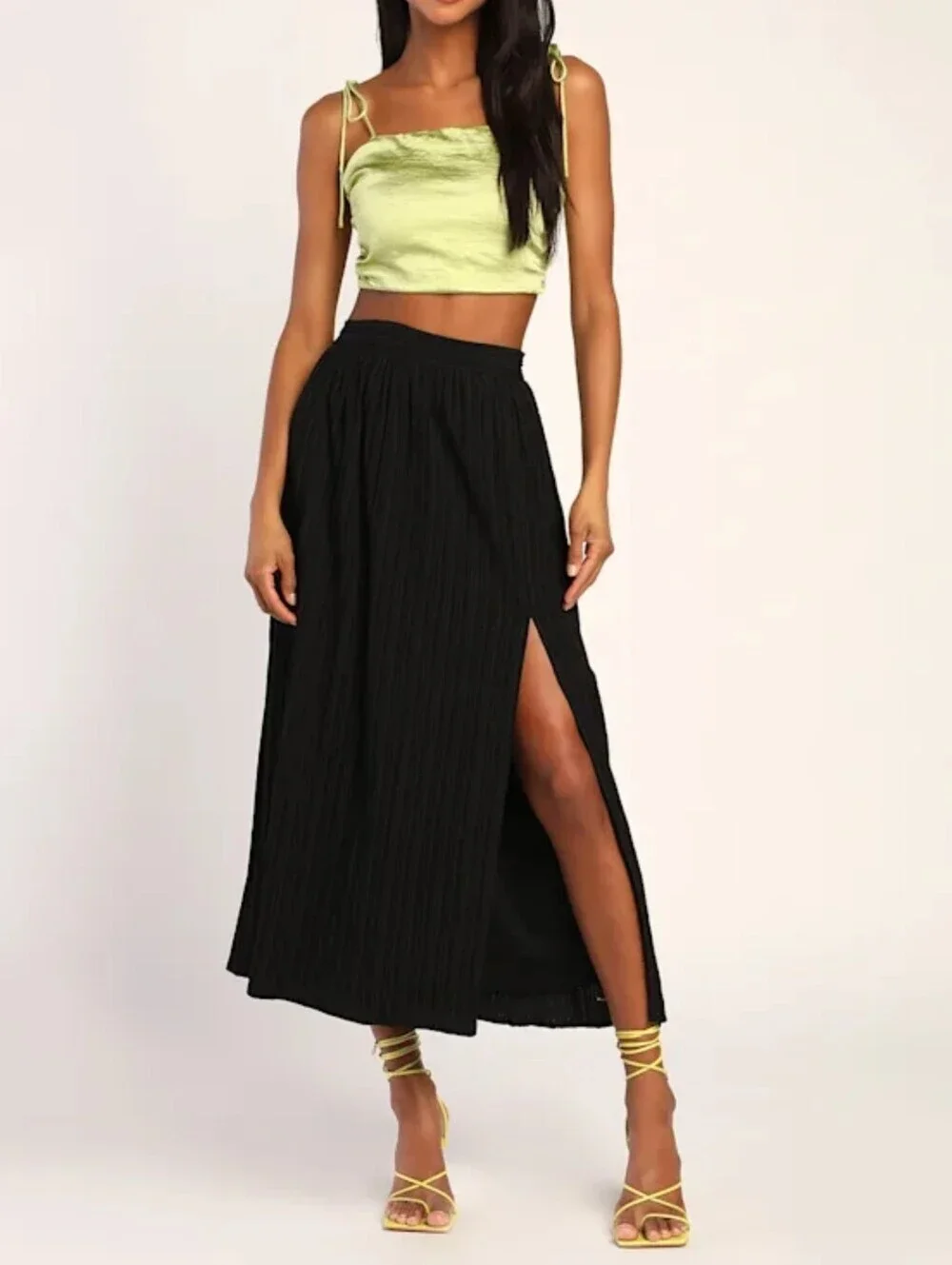 Lulus Midsummer Memories Black Mid-Rise Textured Maxi Skirt - Large - NWT!